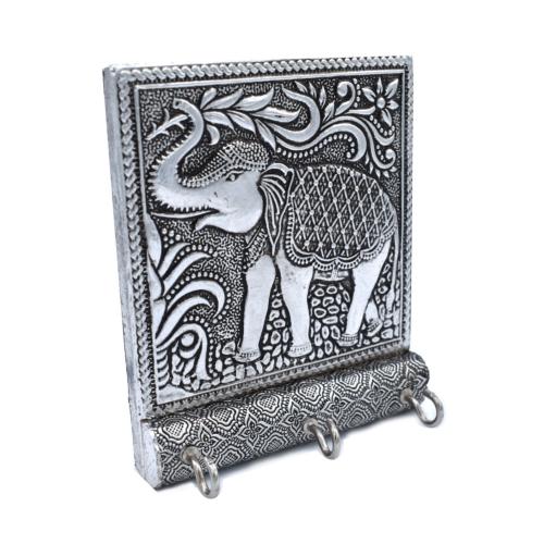 3 small hooks wall hanging aluminium elephant design 11x13x4cm