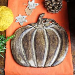 Trivet pan stand hand carved eco mango wood, pumpkin shape