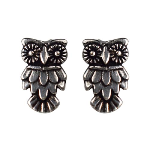 Ear studs, silver colour, Owl