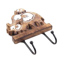Elephant Double Coat Hook Mango Wood
