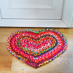 Rug/doormat, recycled cotton heart multi coloured 45x60cm