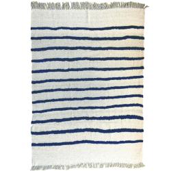 Throw/bedspread, recycled cotton, blue tufted stripes