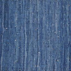 Rag rug recycled leather handmade blue 60x90cm