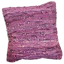 Rag cushion cover recycled leather handmade purple 40x40cm