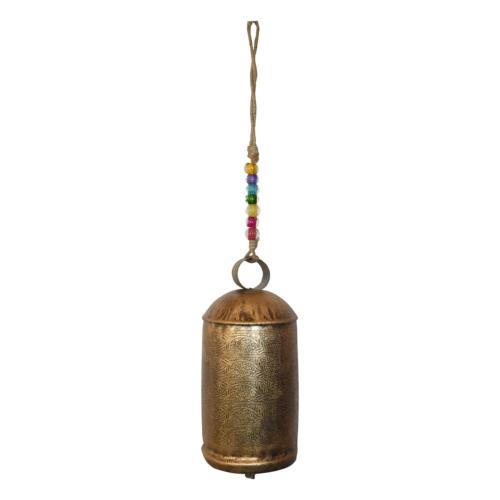 Hanging bell recycled wrought iron etched pattern 10 x 21cm, length 45cm