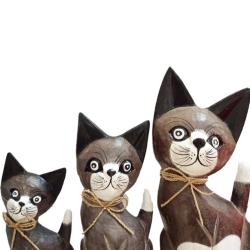 Set of 3 Brown Cats Albesia Wood