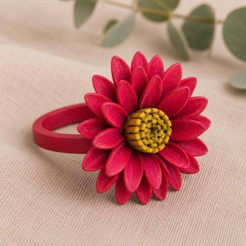 Ring Leather Red Flower