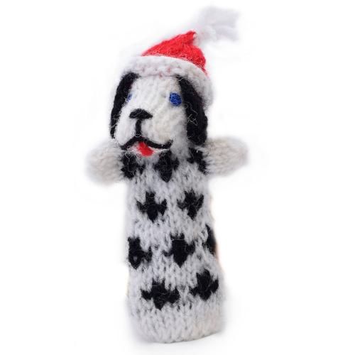 Finger puppet, dalmation dog with Christmas hat