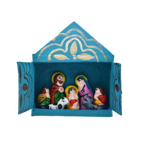 Nativity in Blue Stable with Ceramic Pieces