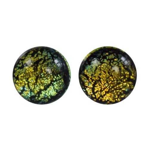 Ear studs, glass ‘Pandora’ round green 1cm diameter
