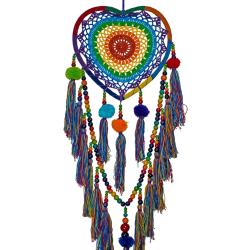 Dreamcatcher heart shape rainbow with pompoms & tassels 