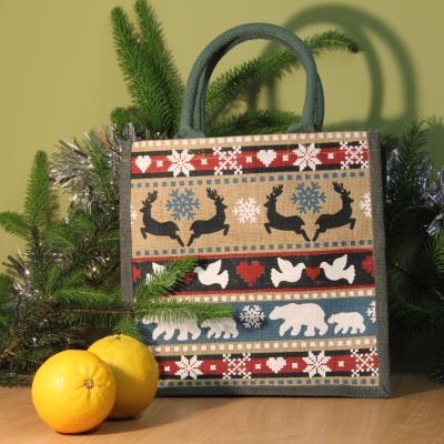 Jute shopping bag, square, Winter animals