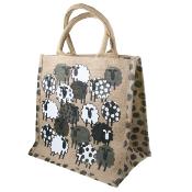 Jute shopping bag, square, black and white sheep