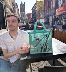 Jute shopping bag, square, dragonflies