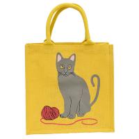 Jute shopping bag, cat and wool