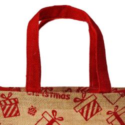 Jute shopper or Christmas gift bag, parcels design, 25x25cm
