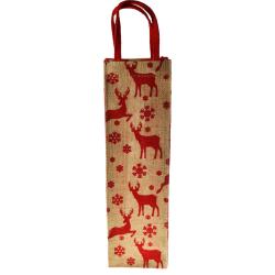 Jute Christmas bottle gift bag, reindeer design