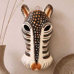 Mask Albesia Wood Big Cat Brown Spots on Black 20cm