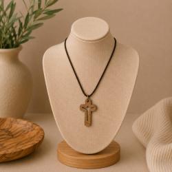 Pendant olive wood, cross carved inside, 2 x 3cm
