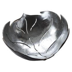 Coconut bowl silver colour lacquer inner, leaf design