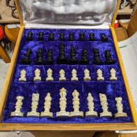 Luxury wooden chess set soapstone pieces hand carved Fair Trade 30x30cm