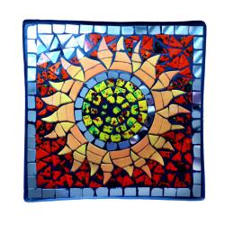 Curved plate glass mosaic, sun design 20 x 20 x 5.5cm