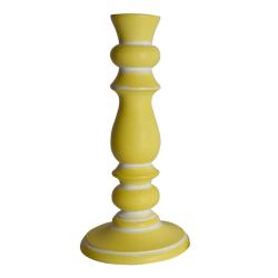 Candlestick/holder hand carved eco-friendly mango wood yellow 23cm height