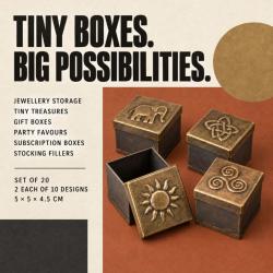 Brass embossed boxes, box of 20 assorted designs