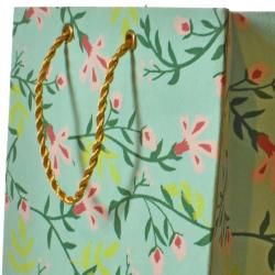 Gift Bag Handmade Paper Floral Design on Light Blue 13 x 18 x 7cm