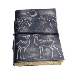 Notebook Leather Bound Deer and Stag Black 13 x 18cm