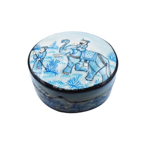 Round Trinket Box Prince on Elephant Papier Mâché 11cm