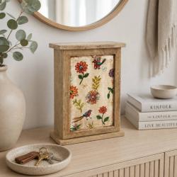 Key Cabinet Hand Painted Wood Storage Chest Floral 20x9x25cm