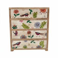 4 Drawer Chest Hand Painted Wood Storage Cabinet 30x14x36cm