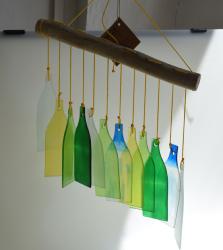 Mobile, recycled glass, 12 bottles blue, green, yellow, clear