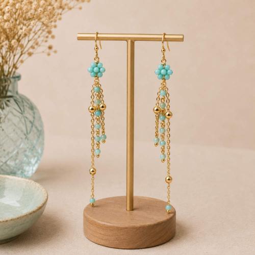 Earrings aqua and gold colour with flower