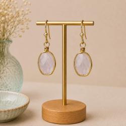 Earrings single drop rose quartz