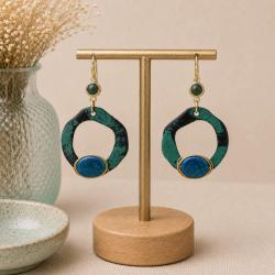 Earrings Green Metal with Stones