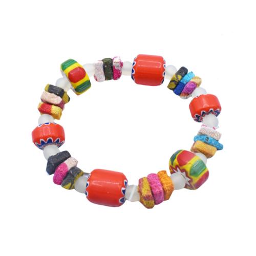Bracelet Ceramic Handpainted Assorted Shapes Red + Multi