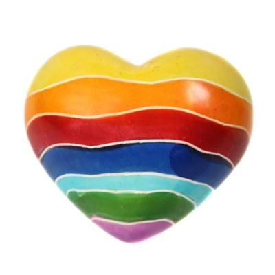Stone heart pebble rainbow 5cm