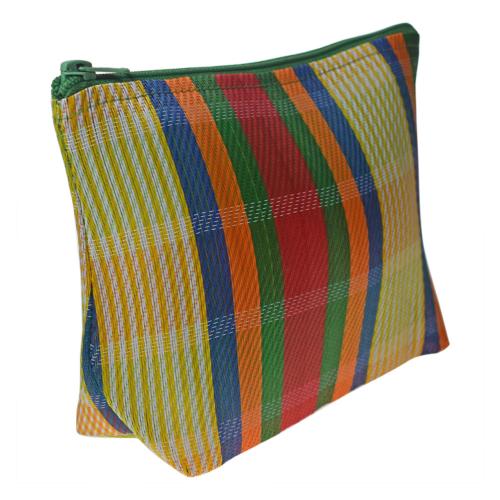 Pouch bag from recycled plastic cement bags, multicoloured bright stripes 22x16x7cm