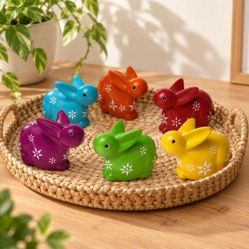 Kisii stone rabbits set of 6 assorted 7.5x6x4.5cm