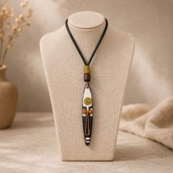 Pendant Necklace Mask Black Brown White 1.5 x 9cm